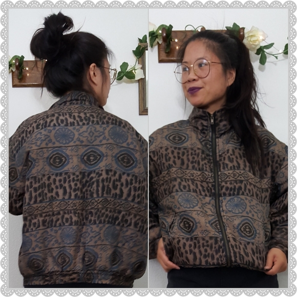 Jackets & Blazers - ✨SOLD✨Vintage Brown Leopard Skater Aztec Geometric Windbreaker Zip Up Jacket